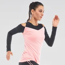 С длинными рукавами, с вырезами на плечах, сексуальный женский топ для йоги, с отверстием для большого пальца, для фитнеса, пробежки, дышащий трикотаж для йоги, спортивная одежда