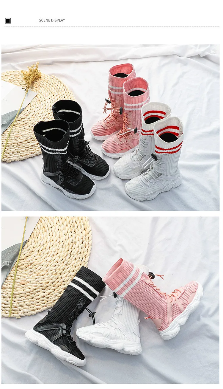 Ботинки для девочек; детская обувь; коллекция года; сезон осень-зима; Новые корейские модные детские высокие ботинки для принцессы; хлопковые носки