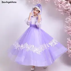 Фиолетовые кружевные пышные для девочек в цветочек платья для свадьбы бальное платье Элегантный первый Платья для причастия для девочек
