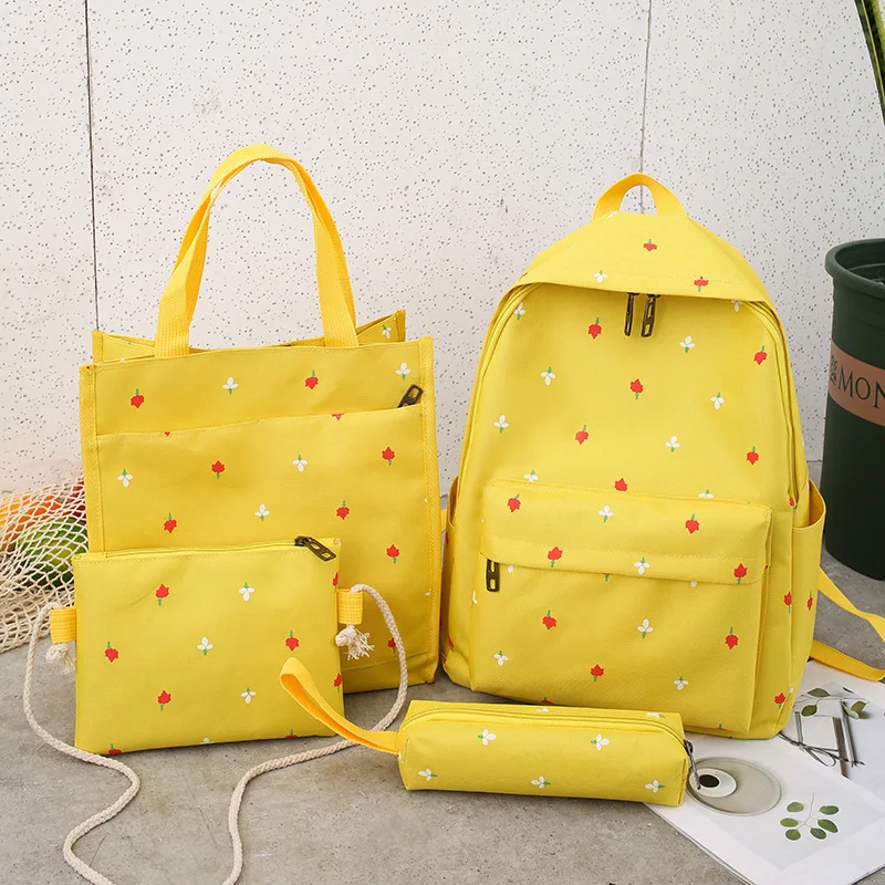 

New women's canvas shoulderbag small fresh and environmentally friendly student bag shoulder shoulder bag pen bag four-piece set