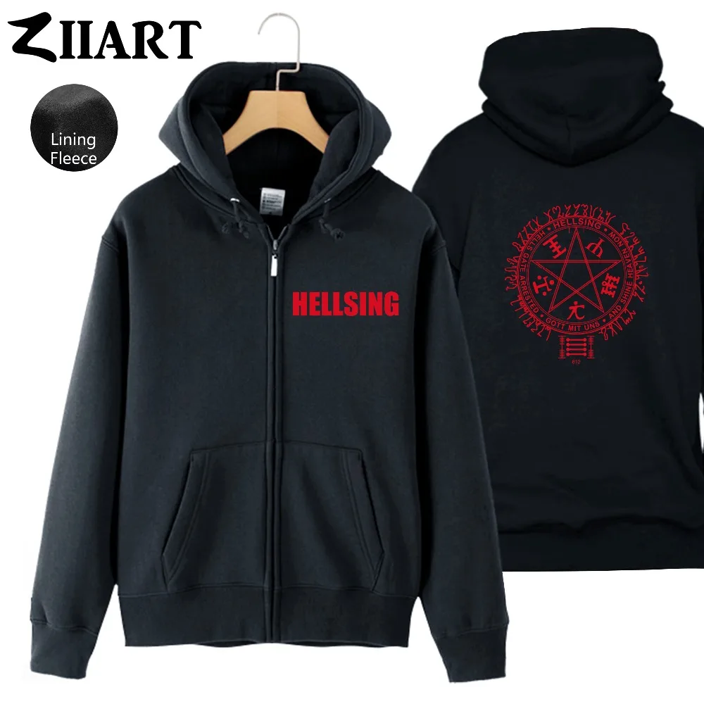 

Star Pentagram Hellsing Motto Organization Ultimate Alucard Man Boys Full Zip Autumn Winter Fleece Hooded Coat Jackets ZIIART