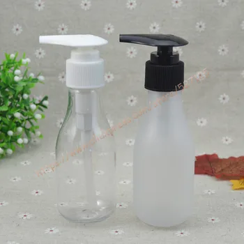 

100ml clear/frosted pear shaped PET bottle with white/black pump.lotion/hand wash/Shampoo/moisturizer/facial water PET container
