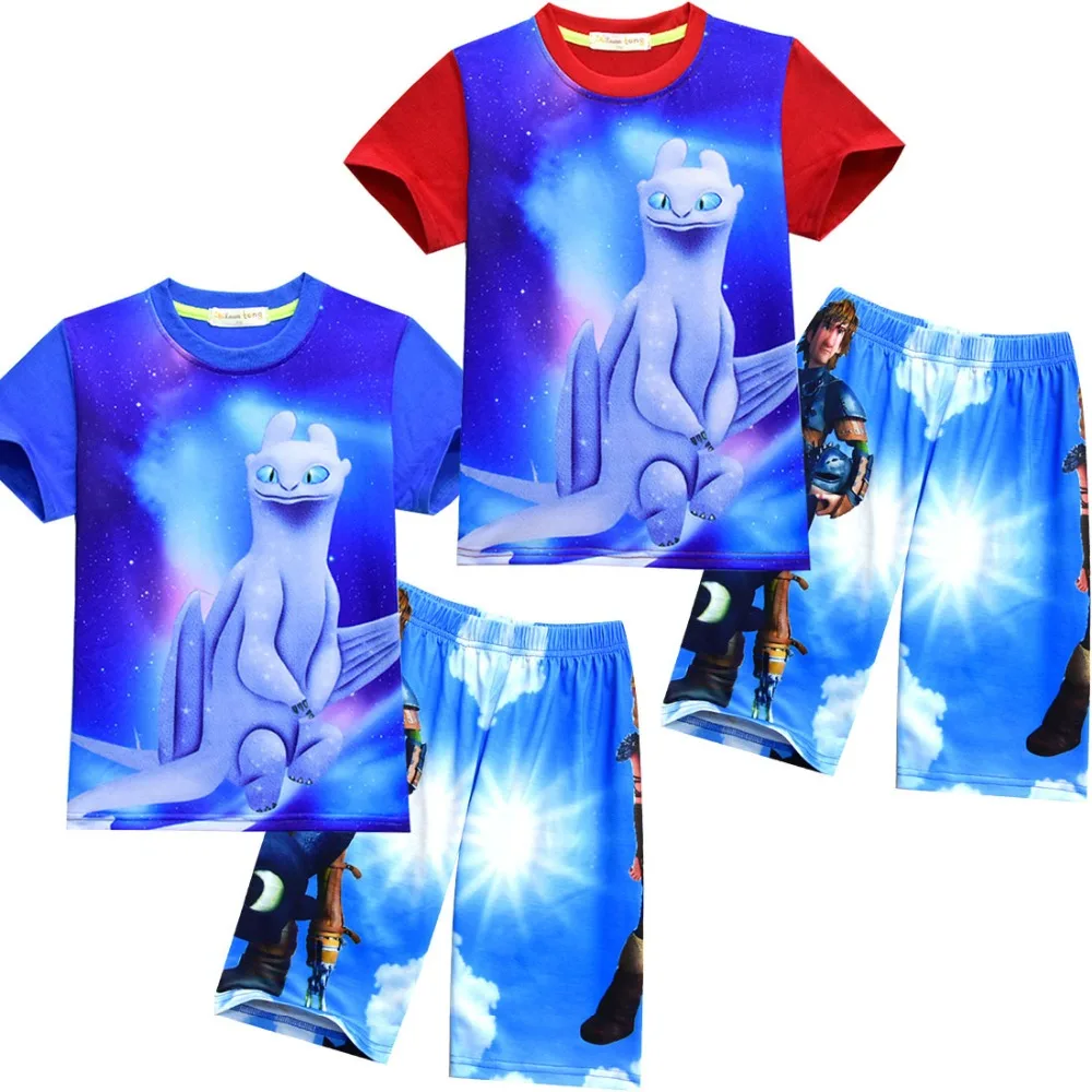 

How to Train Your Dragon 3 Light Fury Cosplay Costume 2019 Summer boys and girls cartoon Fashion pajamas suit Toothless T shirt