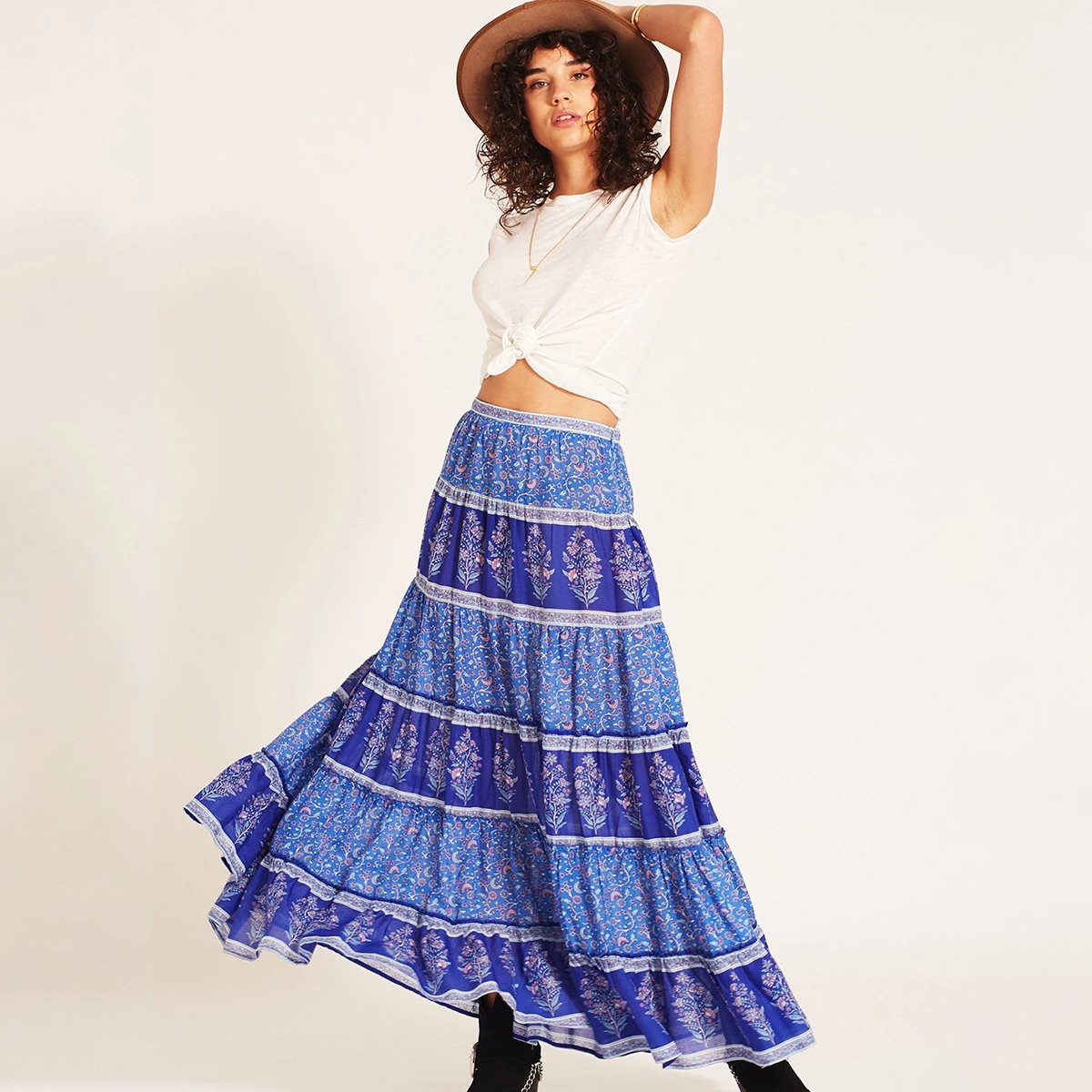 Gypsy Blue Wisteria Maxi Skirt Women Boho Vintage Inspired Long Skirt ...