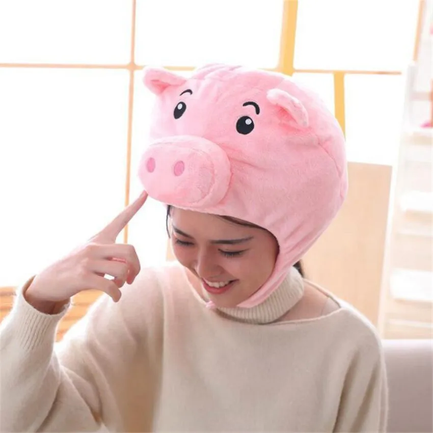 

Anime Movie Animal Pink Pig Hat Cosplay Props Accessories Plush Head Fancy Cap