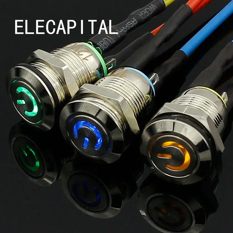 Car Compurter 12mm 3V 5V 12V 220V Angel Eye Aluminum Metal LED Power NO Push Button
