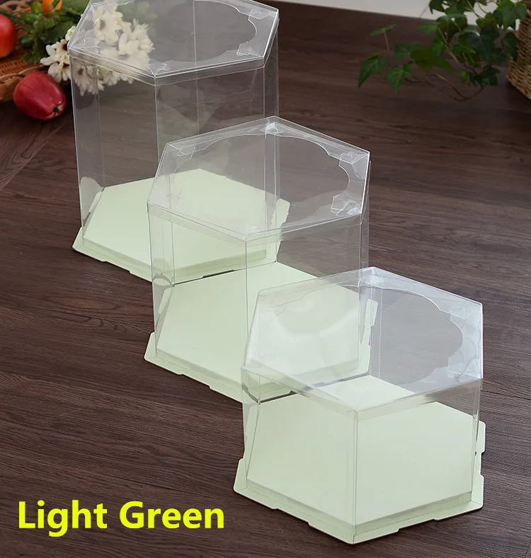 5 компл. ", 8", 1", 12" Дюймов прозрачный шестигранный держатель для выпечки торта коробки для дня рождения хлебобулочная упаковка прозрачный купол упаковка контейнер коробка - Цвет: Light green