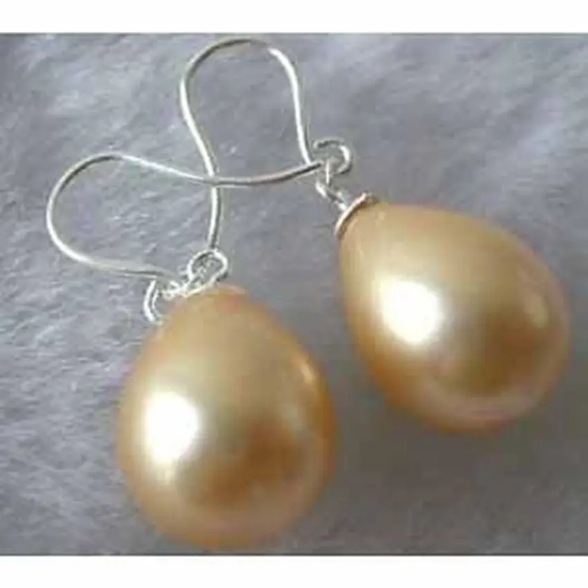

Hot sale new Style >>>>New silver 14mm golden southsea shell pearl drop silver hook earrings -Top quality free shipping