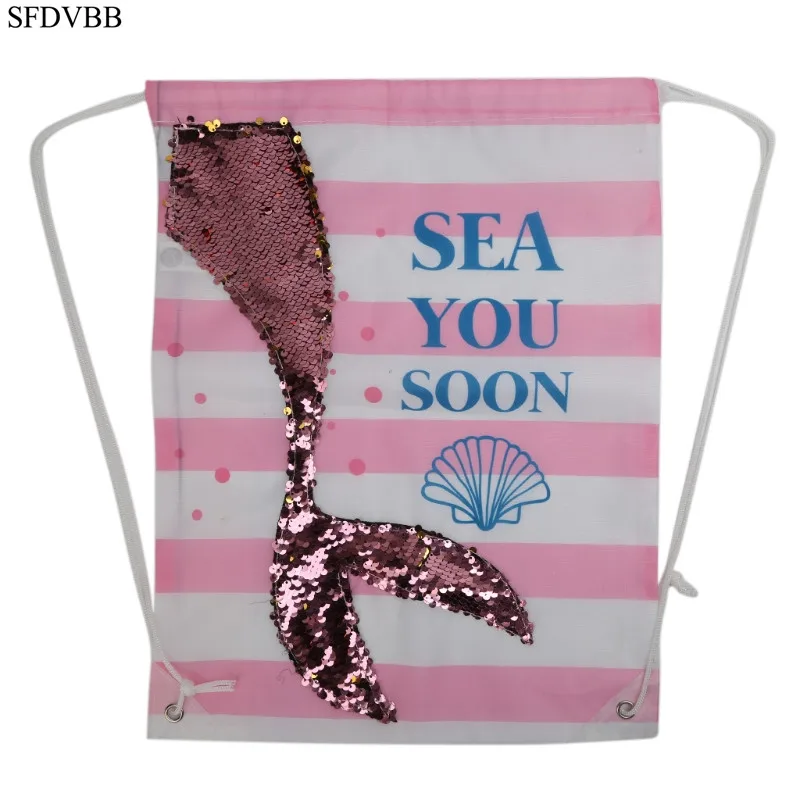 SFDVBB русалка блестки на шнурке сумки женские школьные спортивные пляжные дорожные сумки для покупок