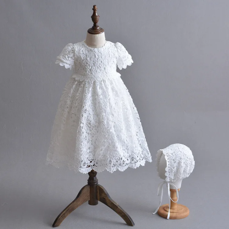Платье принцессы для новорожденных девочек, детские белые костюмы на день рождения для маленьких девочек, Милая Кружевная одежда для свадьбы - Цвет: dress hat
