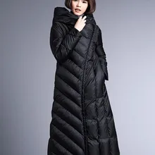 Толстый пуховик, пальто любого размера с капюшоном, Женское зимнее пуховое пальто, теплое длинное женское зимнее пуховое пальто