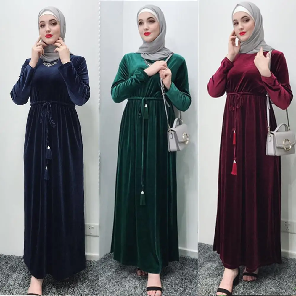 Элегантные мусульманские вельветовые платья Abaya Jubah одежда для Среднего Востока