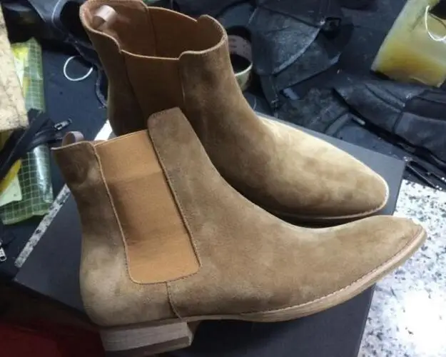 Autumn Winter Patchwork Cow Suede Men Chelsea Boots Slip On Shoes