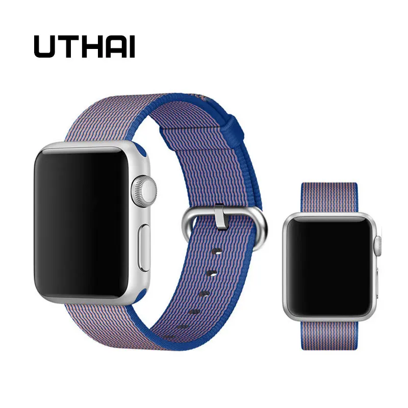 Ремешок UTHAI A01 для Apple Watch Series 3/2/1 38 мм 42 мм нейлоновый мягкий дышащий сменный ремешок Спортивная петля для Iwatch Series 4 40 м - Цвет ремешка: Синий