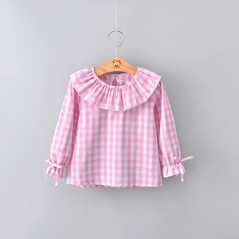Детские топы для мальчиков и девочек, клетчатые рубашки с длинными рукавами рубашка в клетку для девочки KT-1859 - Цвет: Розовый