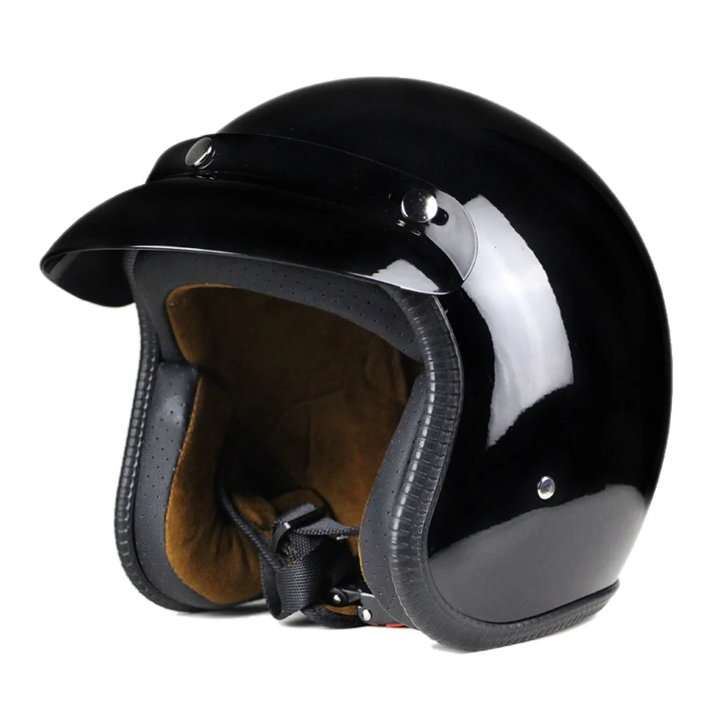 Moto rcycle шлем для мужчин casco moto Ретро Винтаж круизер чоппер Скутер Кафе Racer Cascos moto шлем 3/4 открытый шлем - Цвет: Bright Black