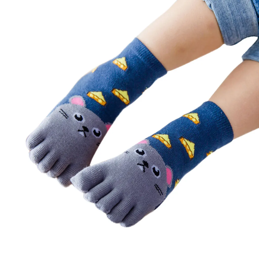 New Five Fingers Socks Baby Kids Girls Boys Cartoon Animal Anti Slip Cotton Socks Toddler Spring Autumn Winter Warm 5 toe socks - Цвет: Gray