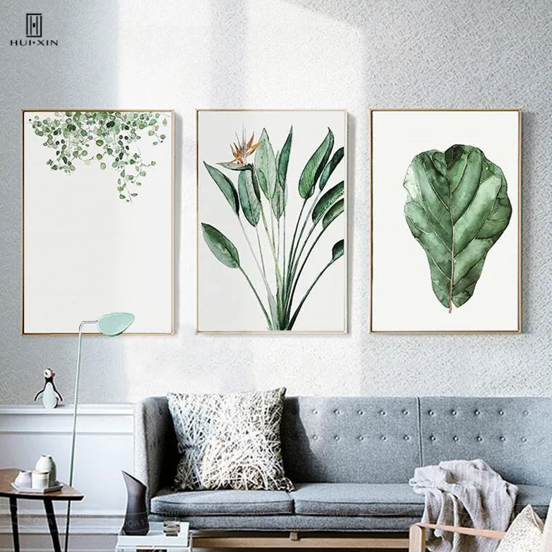 

Nordic Style Unframed Various Shapes Green Leaves Landscape Paintings On Canvas Wall Art Living Room Decorative Pictures Posters