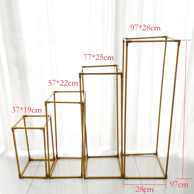 Напольные вазы, металлическая настольная ваза, складной держатель для цветов, центральные стойки, геометрические дорожные свинцы для мероприятий, вечеринок, свадьбы, декора - Цвет: Gold rectangle