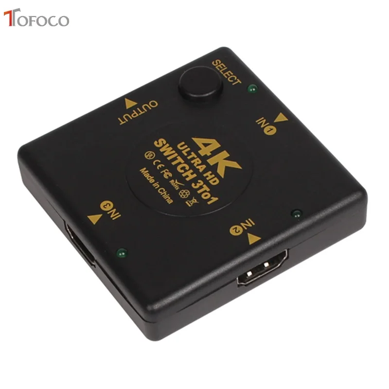 

TOFOCO 4K Switcher HDMI Splitter 4K*2K 3D Mini 3 Port HDMI Switch 3 in 1 out Port Hub for DVD HDTV Xbox PS3 PS4 1080P