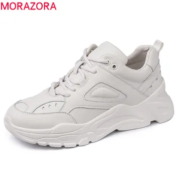 

MORAZORA 2020 top quality women sneakers genuine leather shoes lace up spring summer casual shoes fashion woman flat sneakers