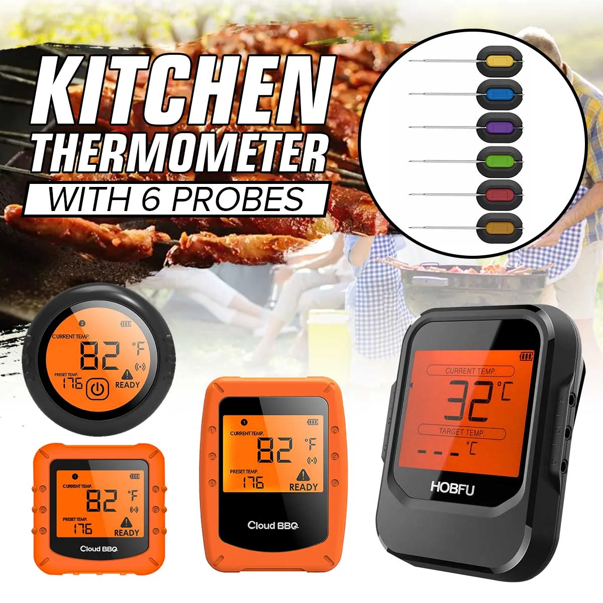 

Digital bluetooth 4.0 Wireless BBQ Thermometer With 6 Probes Control Food Cooking Timer Oven Meat Grill Thermometer Kitchen Tool