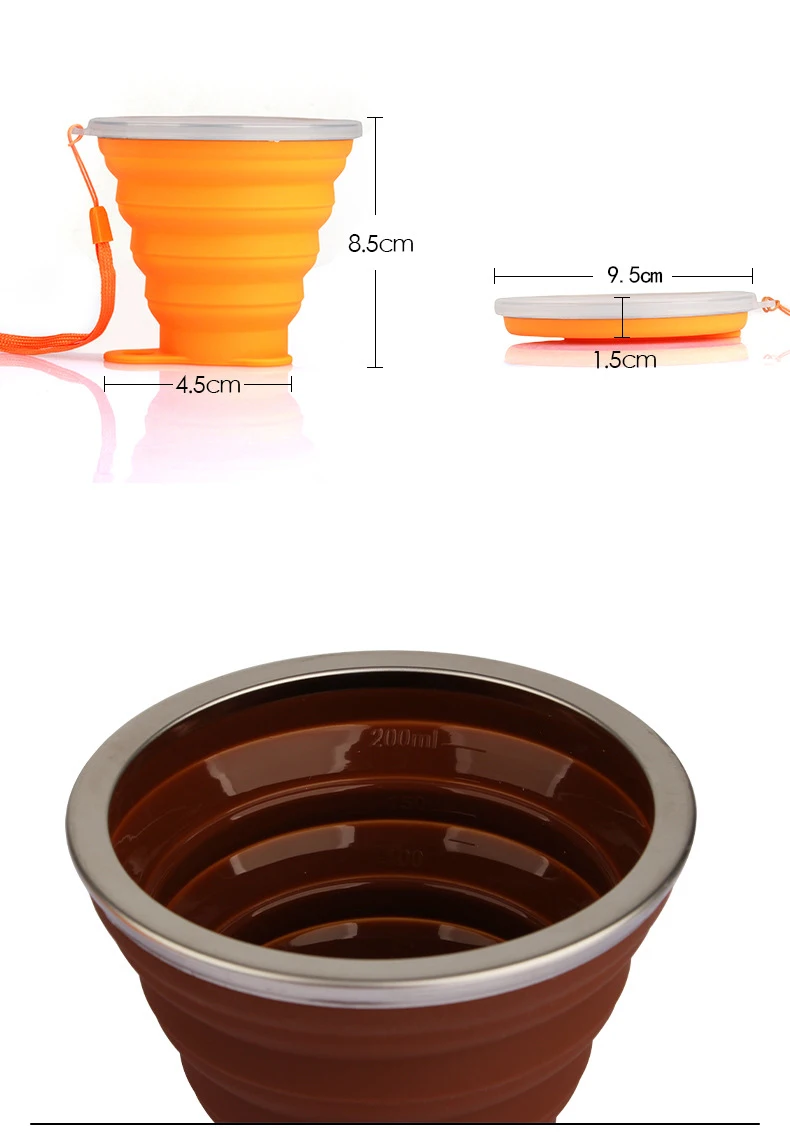 270 мл портативная уличная дорожная чашка с крышкой, силиконовая Выдвижная складная чашка для воды, складные стаканчики для кофе