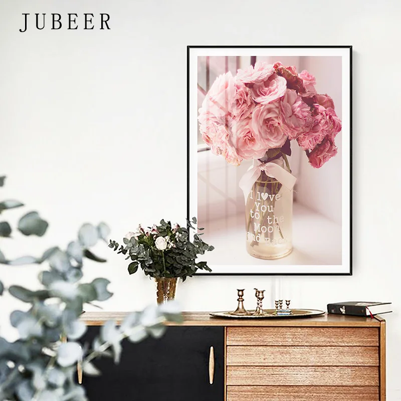 Скандинавский стиль Картина Розовые цветы плакаты и принты для гостиной украшения картины холст стены Искусство домашний декор