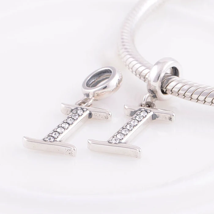 Fits Pandora Charms Bracelet Necklace Authentic 925 Sterling Silver Beads Alphabet Letter I 