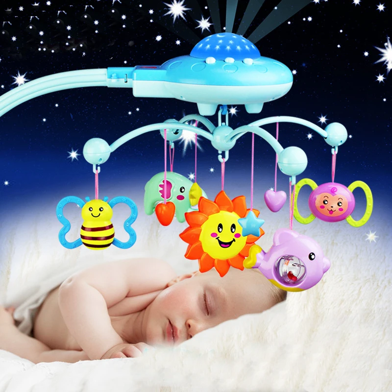 

Baby Rattles Crib Mobile Musical Bed Bell With Sky Stars Rattles Projection Toy 0-12 Months Cartoon Early Learning Kids Toys