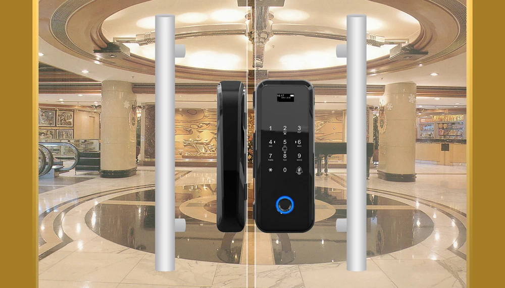 Electric Fingerprint Lock Office Keyless Glass Door Lock With Touch Keypad Smart M1 Card Remote Control Key Door Lock