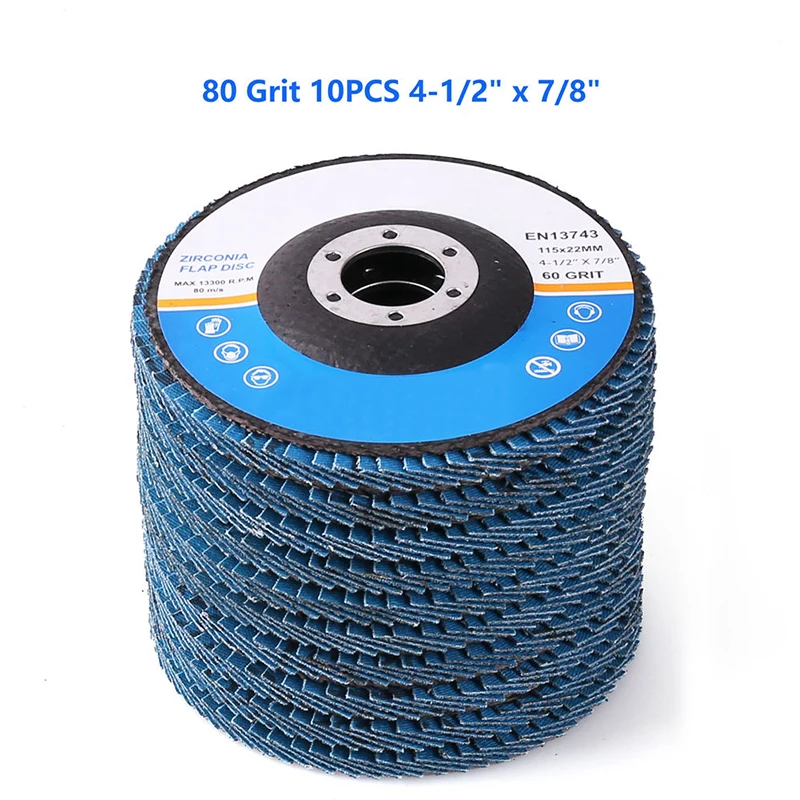 

10pcs 80 Grit 4.5" Zirconia Angle Grinder Flap Disc Abrasive Sanding Wheels Tool Fits Polishing Metal Iron Rust Removal Grinding