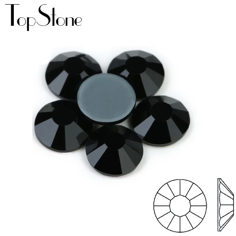 

Jet Black Color Hot fix Rhinestones High Quality SS6 8 10 12 SS16 SS20 SS30 Iron On Rhinestones For Clothes DMC Glass Crystals