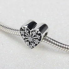 925 стерлингового серебра сердце зима клип Подвески с Ясно CZ бисер клип бусы подходят браслет DIY ювелирных