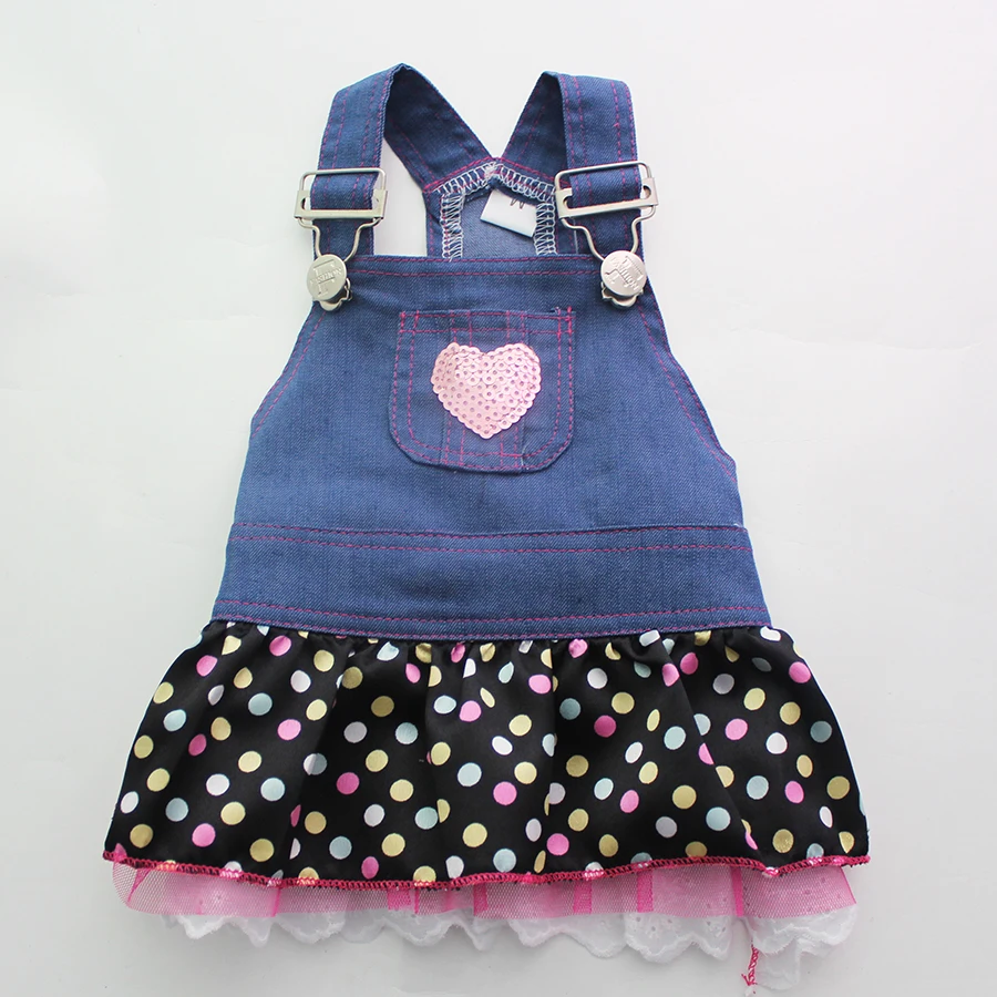 

Demin&Polka Dot Dog Cat Dress Love Design Pet Puppy Skirt Spring/Summer Clothes 5 sizes