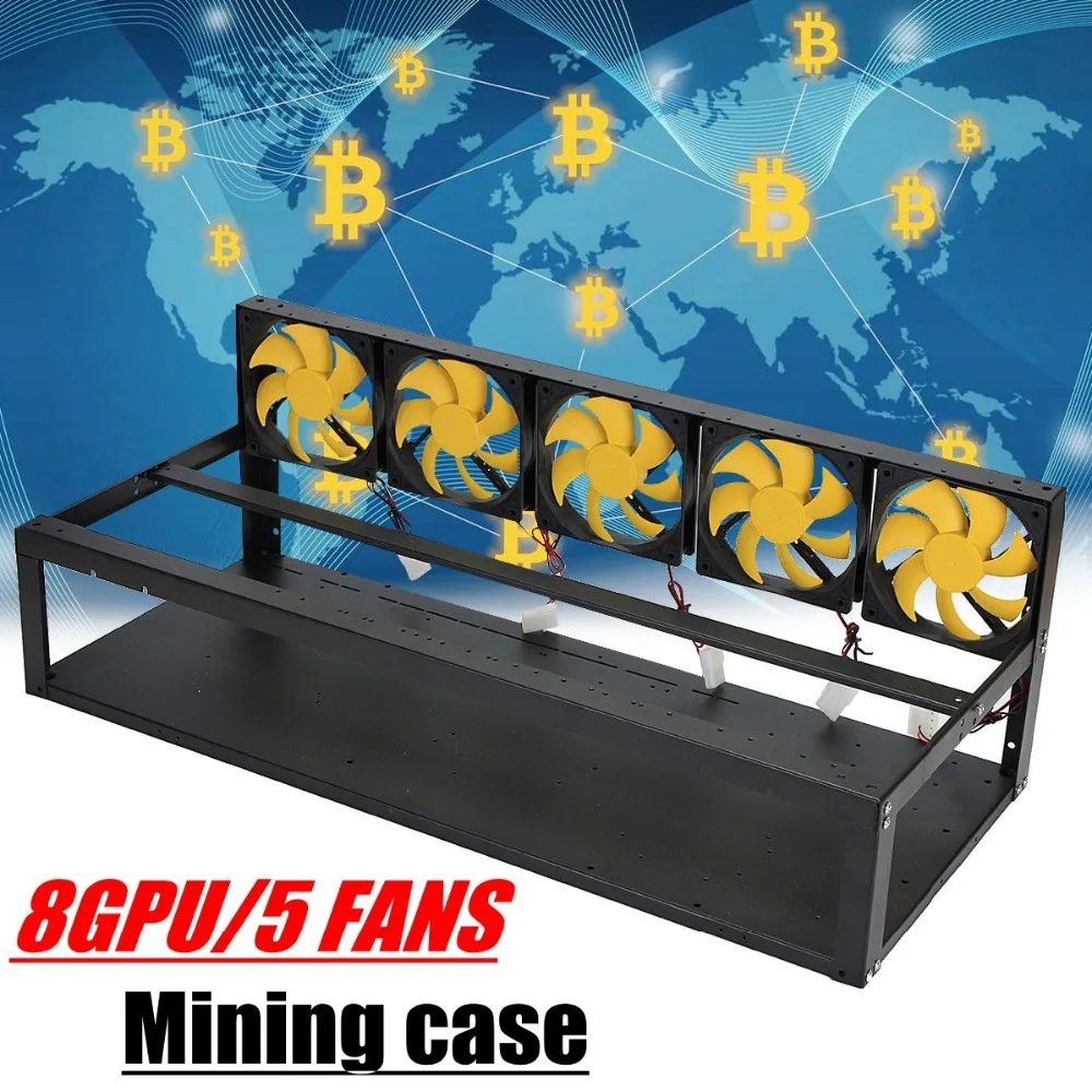 

8 GPU Mining Rig Stackable Case 5 Fans Open Air Frame ETH/ZEC/Bitcoin NEW