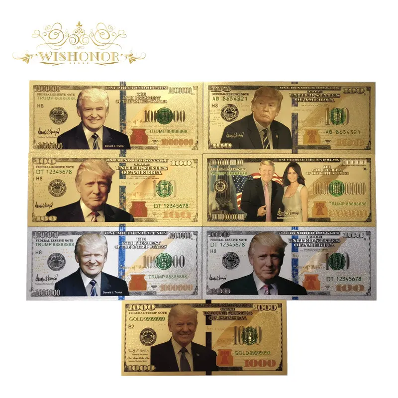 

7pcs/lot For America Trump Banknote Sets Dollar Banknote in 24k Gold And Silver Plated Fake Paper Money For Collection