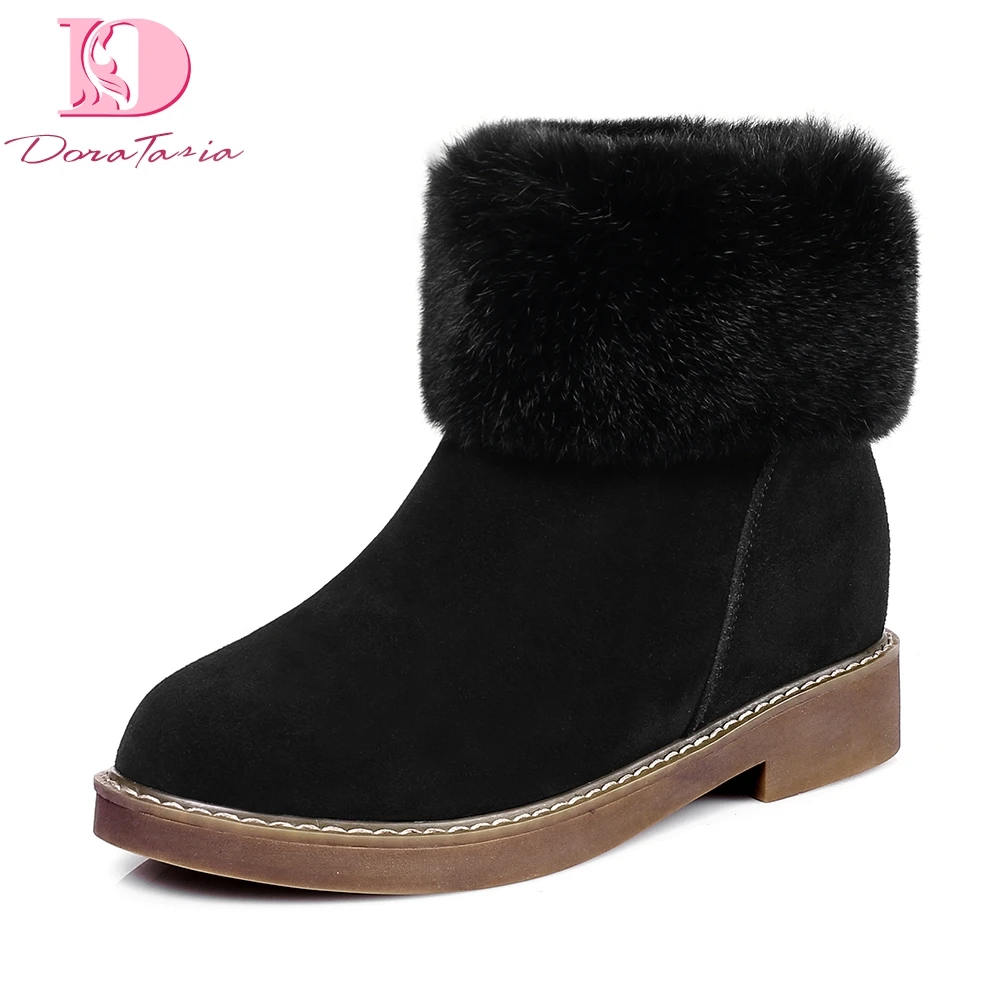 

Doratasia Brand Design Cow Suede Top Quality Real Fur Winter Snow Boots Women Shoes Fashion Warm Winter Woman Ankle Boots