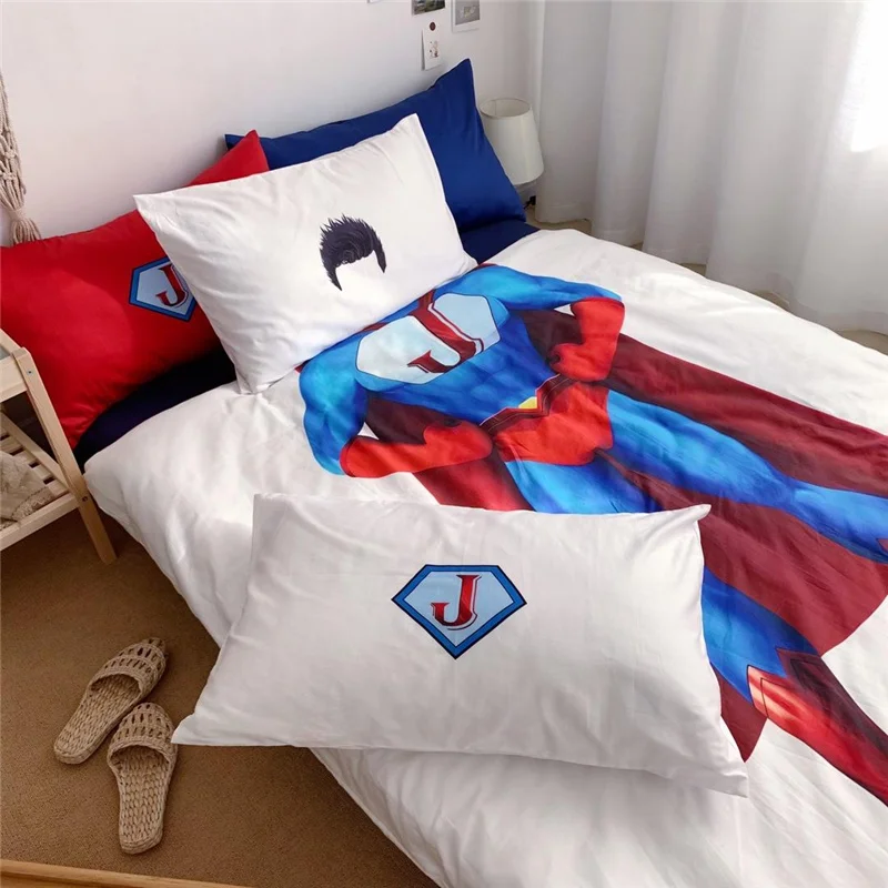 Роскошный Египетский хлопок 3D Герой Супермен мультфильм постельные принадлежности набор для детей цифровой печати пододеяльник наборы простыня Твин queen Размер 4p
