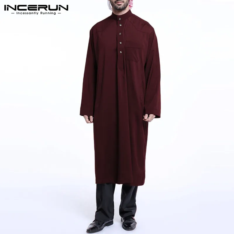 Платье INCERUN мужское длинное исламский кафтан Jubba Thobe однотонная мусульманская