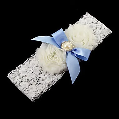 1pcs Sexy Lace Wedding leg Garter Toss Garter Ivory Stretch Lace with Blue Bow White Flowers Wedding Garters Bridal