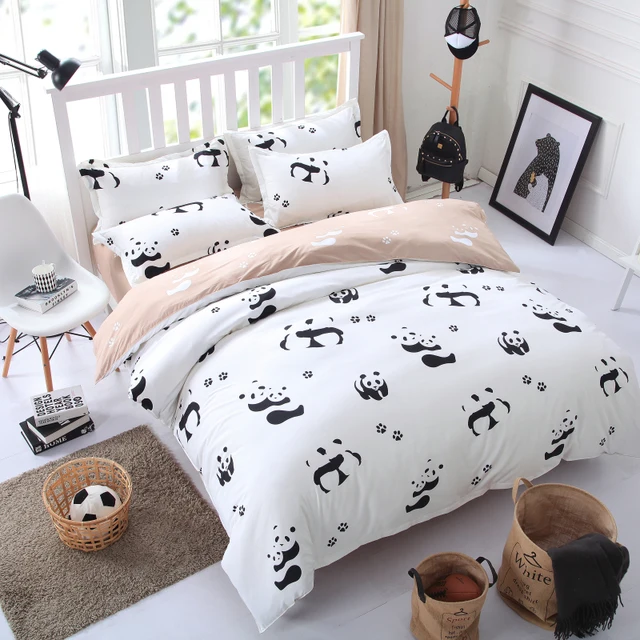 black white panda cartoon single queen king size bedding set home