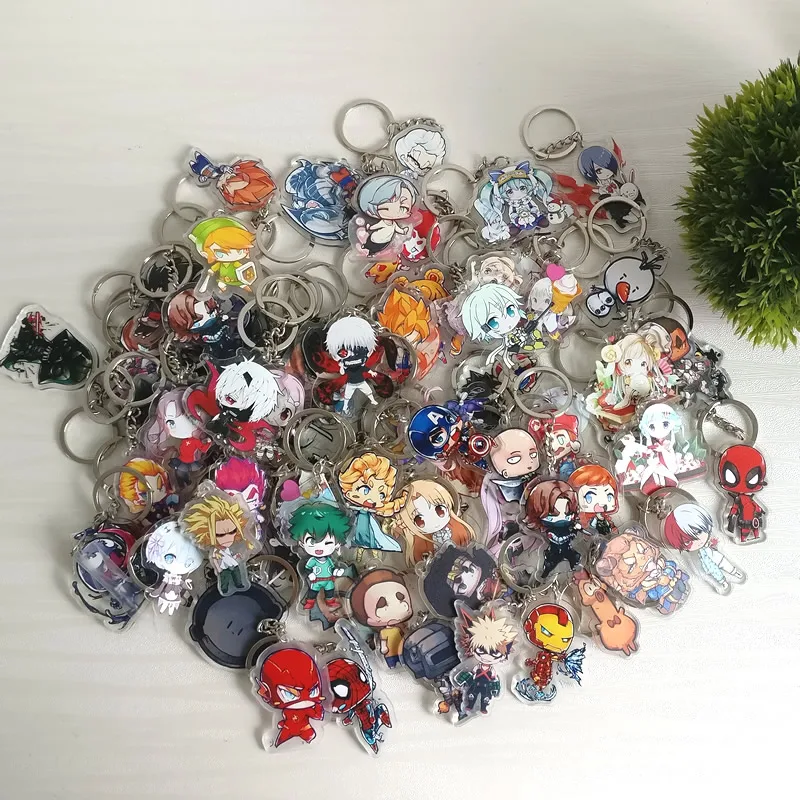 

100pcs/lot Hundreds of Styles Keychain Acrylic Charms High Quality Custom Chibi Anime Pendant Key Chain Accessories