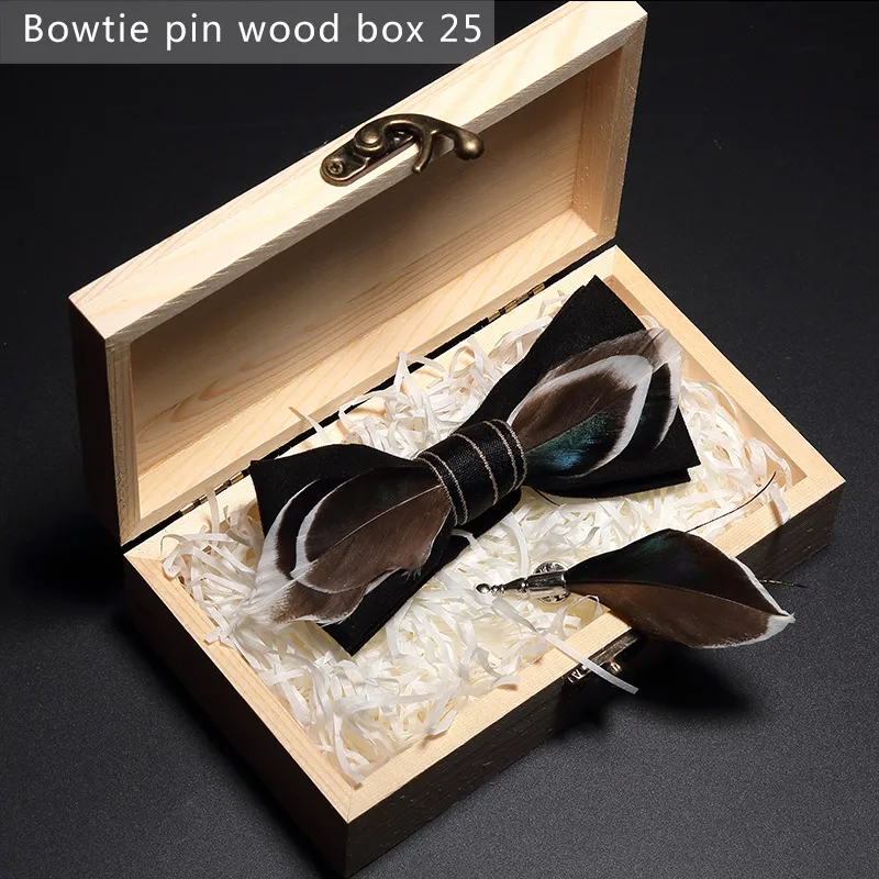 Bowtie pin woodbox25 JEMYGINS, дизайн, галстук-бабочка, перо, бант, изысканная ручная работа, Мужская брошь для галстука-бабочки, деревянная булавка, подарочный набор, Свадебная вечеринка - Цвет: Bowtie pin woodbox25
