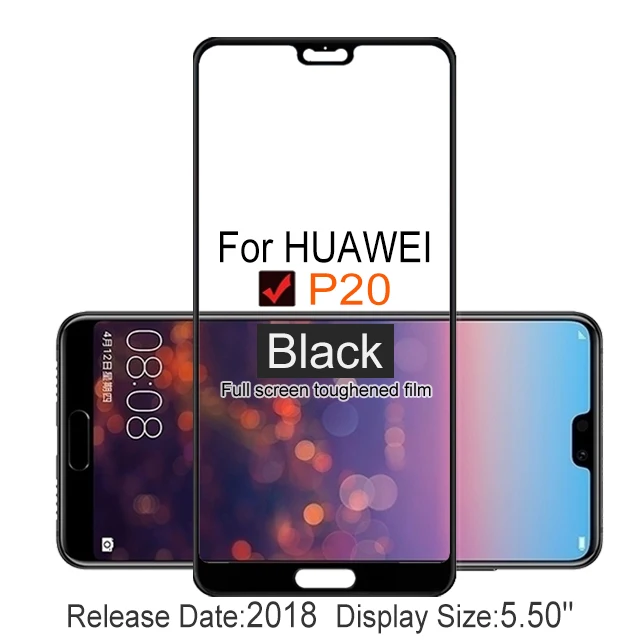 2PCS Full Cover Screen Protector Tempered Glass For Huawei P20 5.50" 9H Protective glass For p20 EML L09 L22 L29 AL00 Film Case - Цвет: Huawei P20 Black