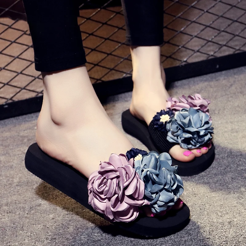 

Women Slippers Flower Open Toes Summer Beach Shoes Platform Women Slides Shoes Woman Sandals 3cm And 7cm Size sapato feminino