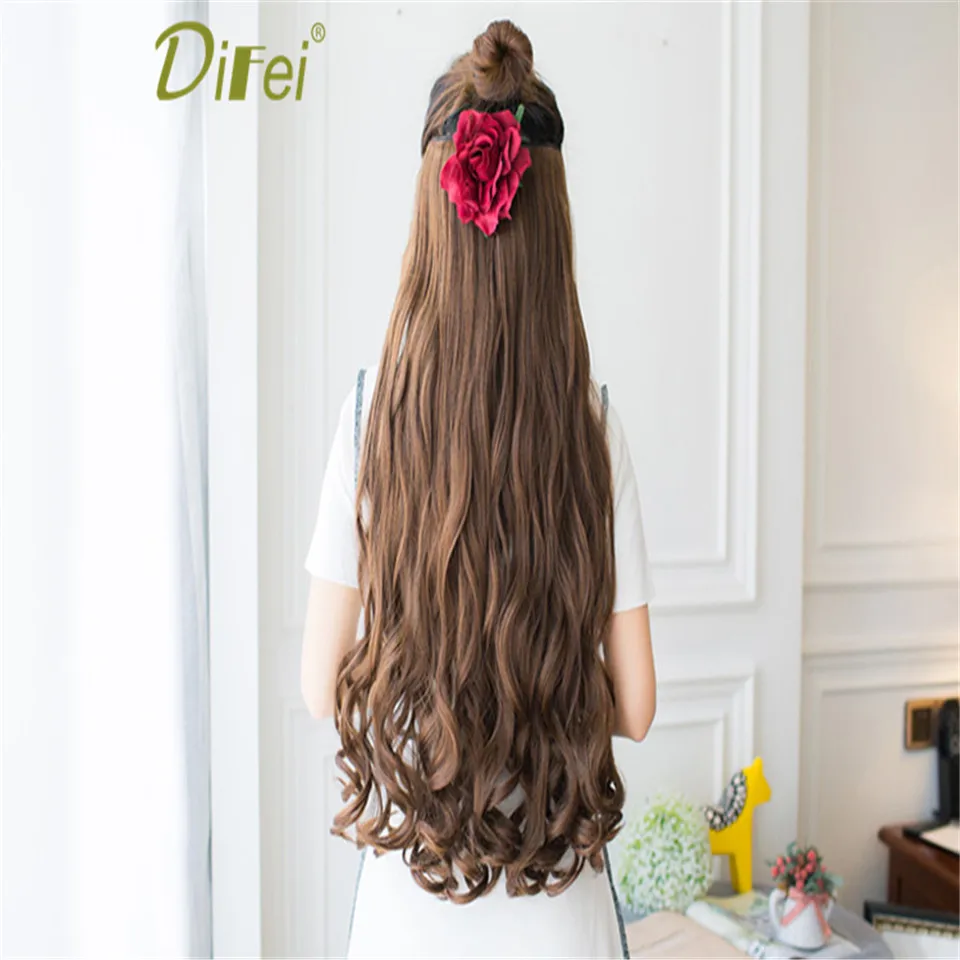 DIFEI, длинные волнистые волосы для наращивания, 5 клипов, высокотемпературный синтез, невидимые бесшовные парики для женщин, наращивание волос