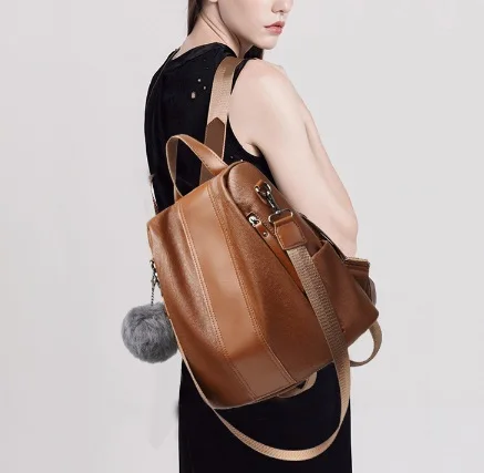

NPASON New Fashion Backpack Female Genuine Leather Women Traval Backpack School Bag Multifunctional Backpack Shoulder Bag