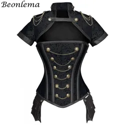 Black Red Corsets Steampunk Women Sexy Gothic Clothes Underbust Gothic Retro Bustier Bodice Femme Faux Leather Punk Corset Set
