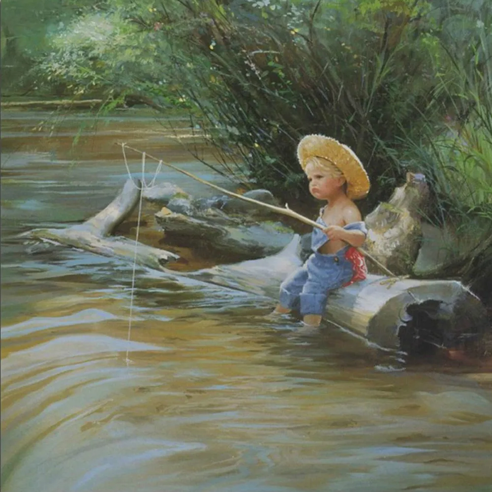 Child Fishing 5D DIY Diamond Painting Mosaic Full Round Diamond